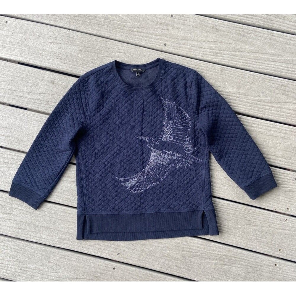 Banana Republic Women’s S Navy Blue Quilted Embroidered Heron Bird Pullover